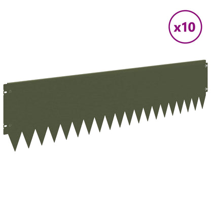 Lawn Edging 10 pcs 103 x 25 cm Steel Olive Green