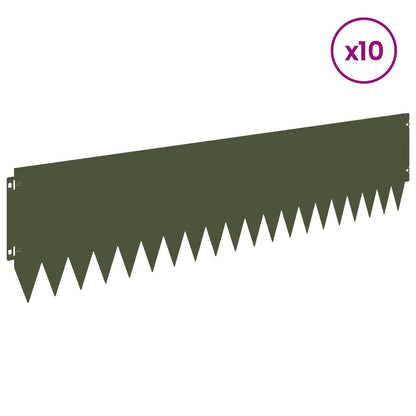 Lawn Edging 10 pcs 103 x 25 cm Steel Olive Green