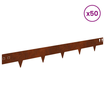 Lawn Edging 50 pcs 100 x 12 cm Steel Rusty