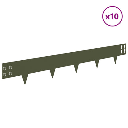 Lawn Edging 10 pcs 100 x 15 cm Steel Olive Green