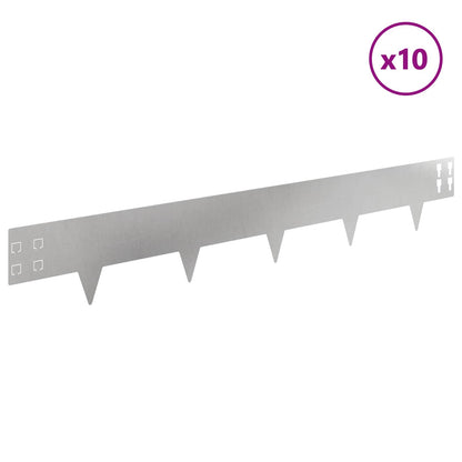 Lawn Edging 10 pcs 100 x 15 cm Steel Silver