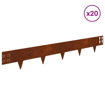 Lawn Edging 20 pcs 100 x 15 cm Steel Rusty