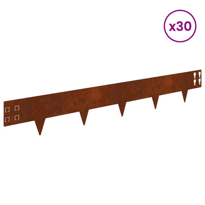 Lawn Edging 30 pcs 100 x 15 cm Steel Rusty