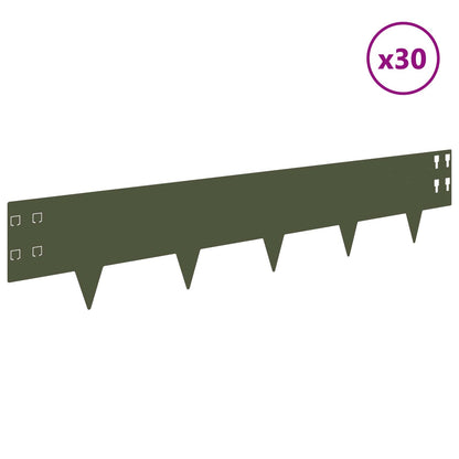 Lawn Edging 30 pcs 100 x 20 cm Steel Olive Green