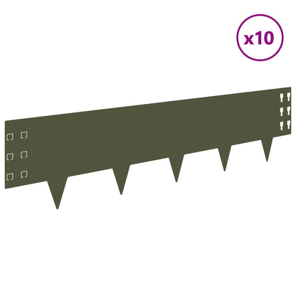 Lawn Edging 10 pcs 100 x 25 cm Steel Olive Green
