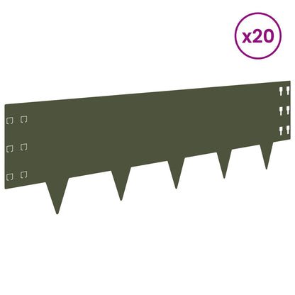 Lawn Edging 20 pcs 100 x 30 cm Steel Olive Green