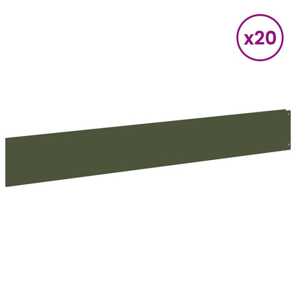 Lawn Edging 20 pcs 100 x 15 cm Steel Olive Green