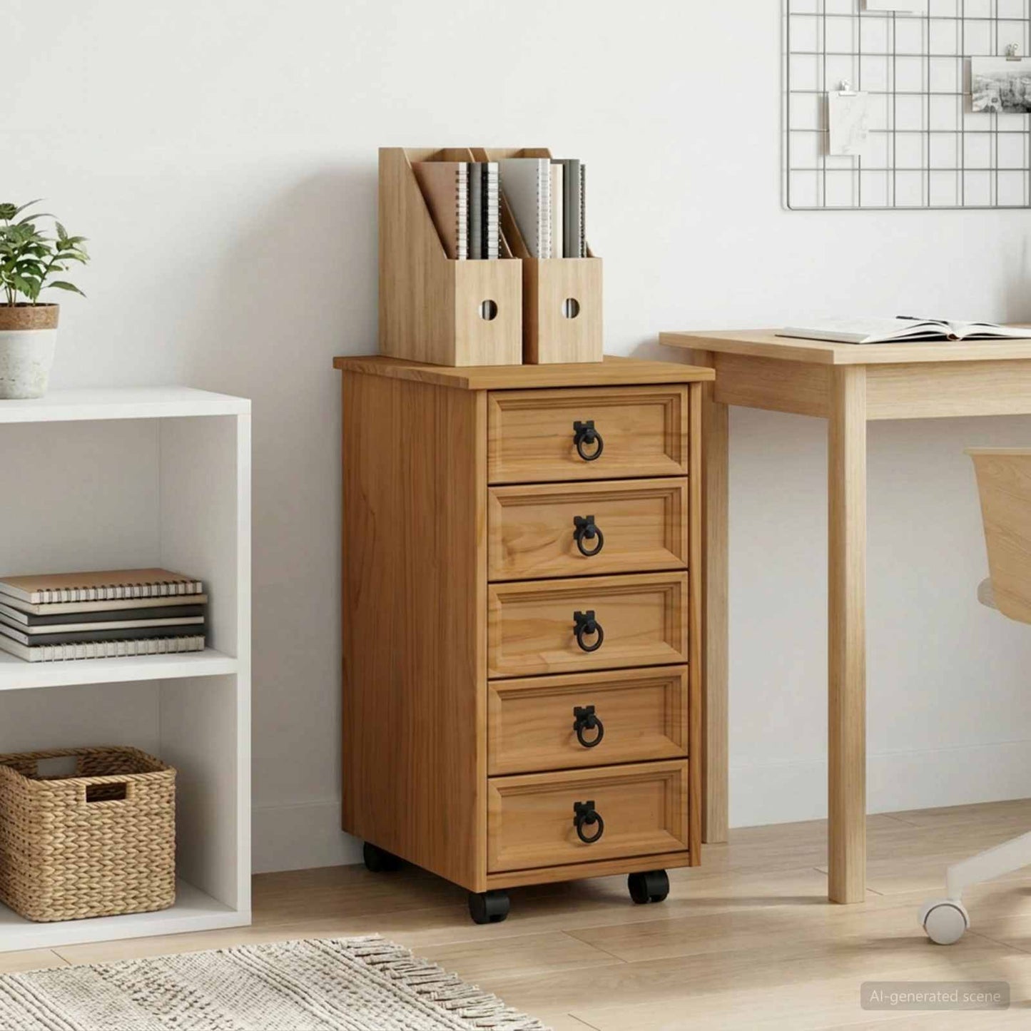 Rolling Cabinet with Drawers CORONA Honey Brown