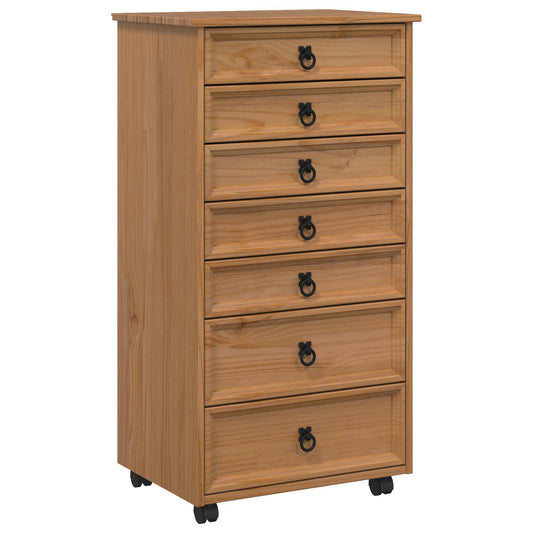 Rolling Cabinet with Drawers CORONA Honey Brown