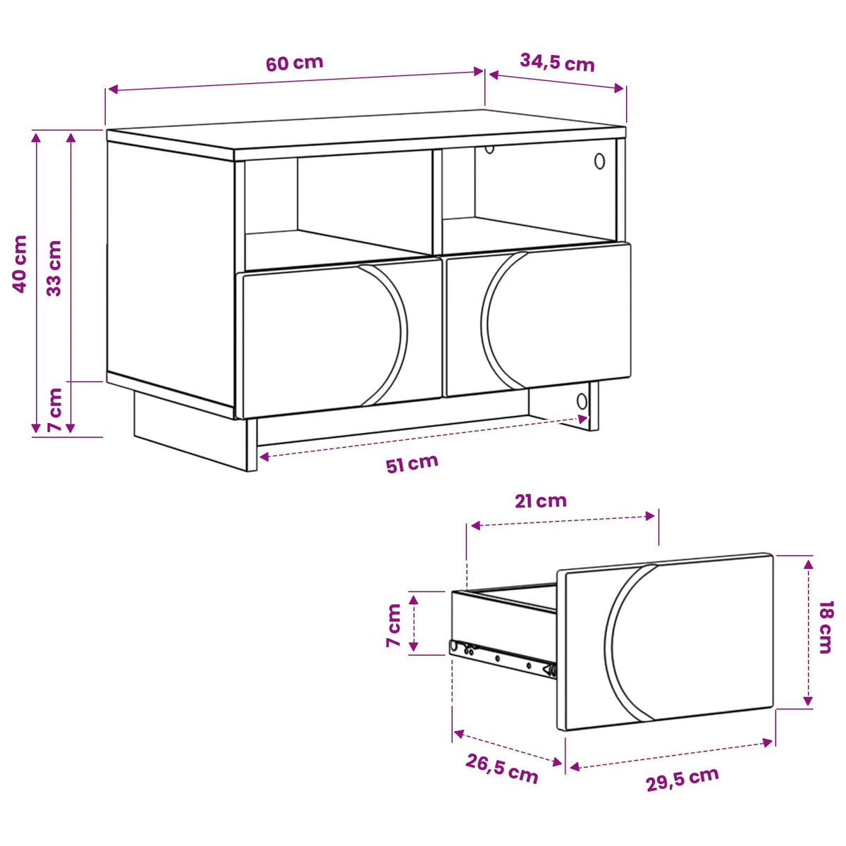 TV Stand 60 x 34.5 x 40 cm White Engineered Wood