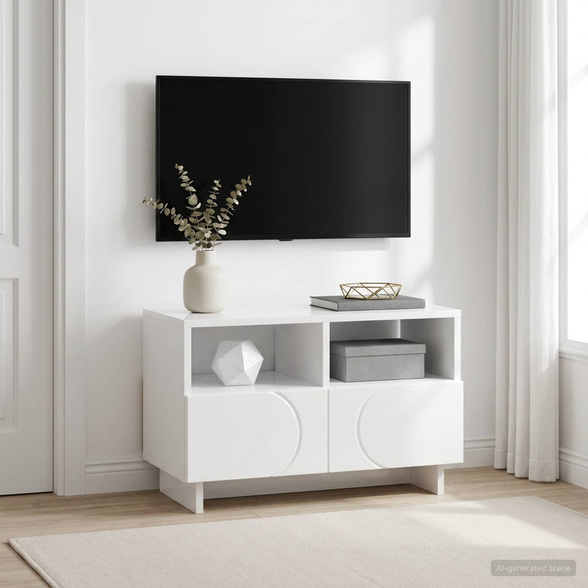 TV Stand 60 x 34.5 x 40 cm High Gloss White Engineered Wood