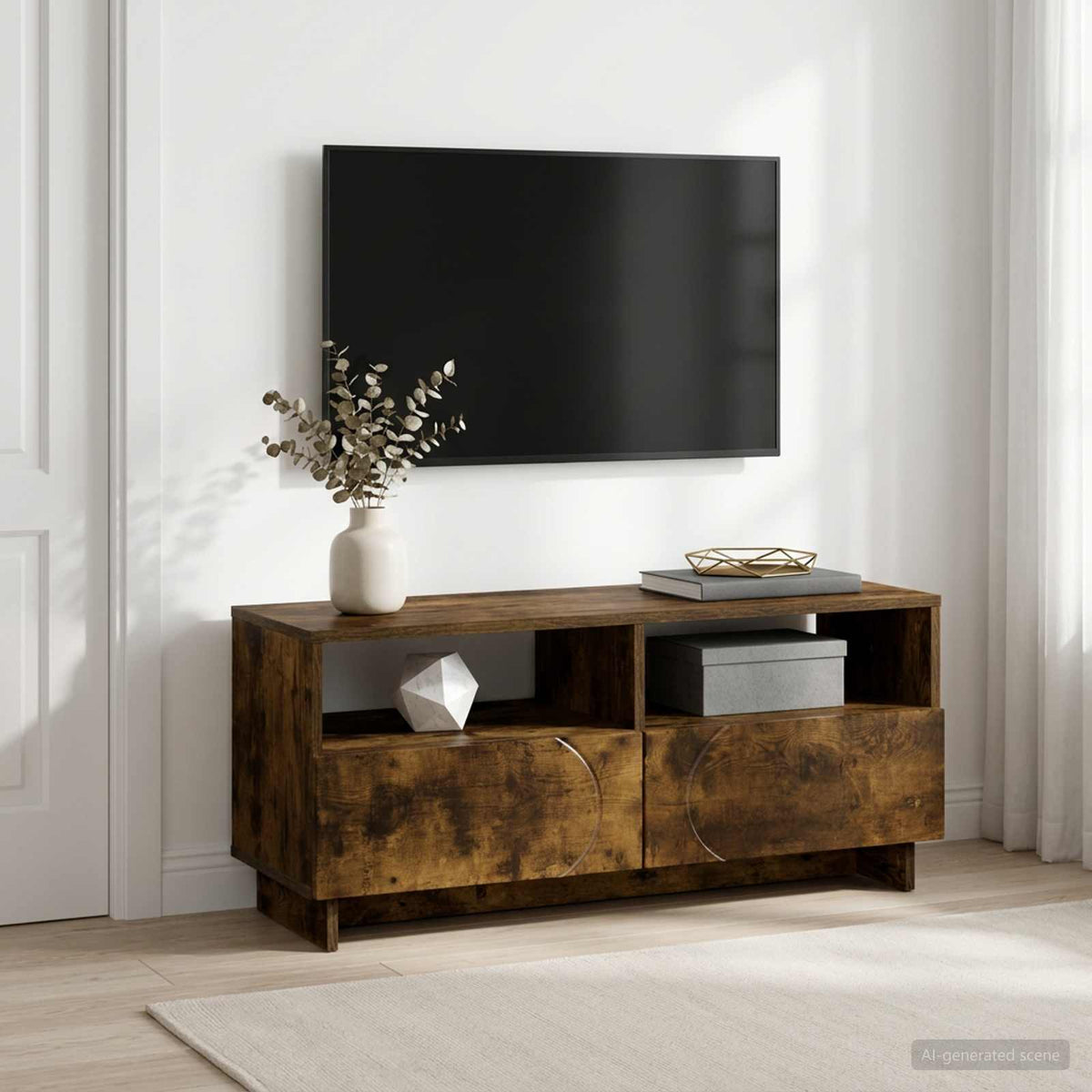 TV Stand 90 x 34.5 x 40 cm Smoked Oak Engineered Wood
