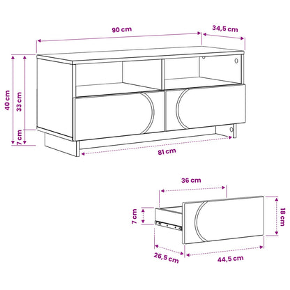TV Stand 90 x 34.5 x 40 cm Smoked Oak Engineered Wood