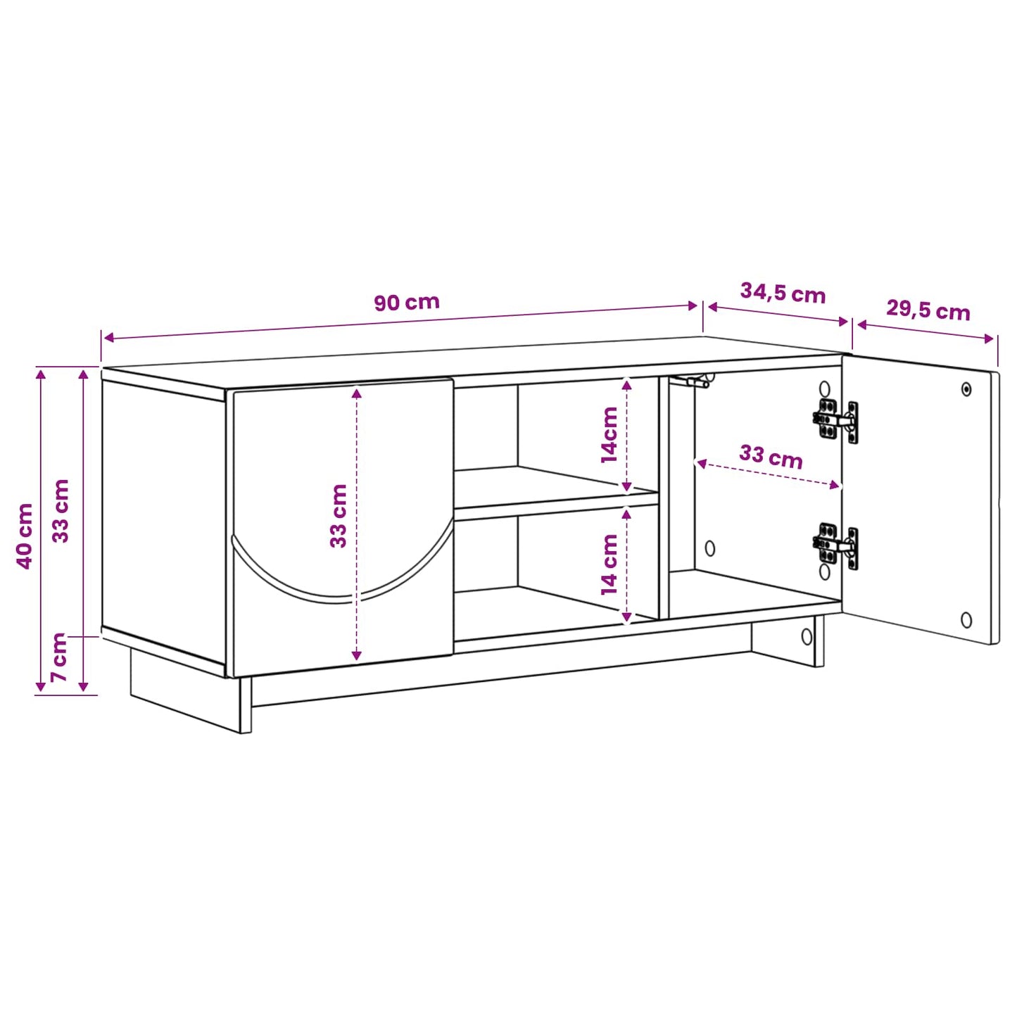 TV Stand 90 x 34.5 x 40 cm Black Engineered Wood