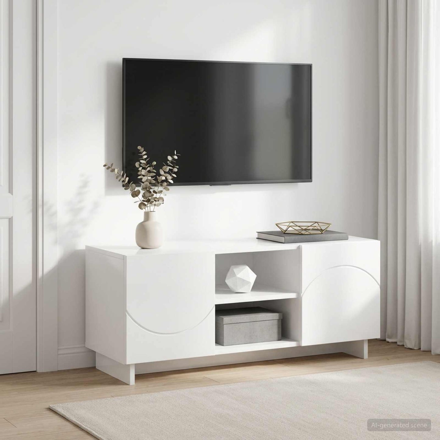 TV Stand 90 x 34.5 x 40 cm High Gloss White Engineered Wood
