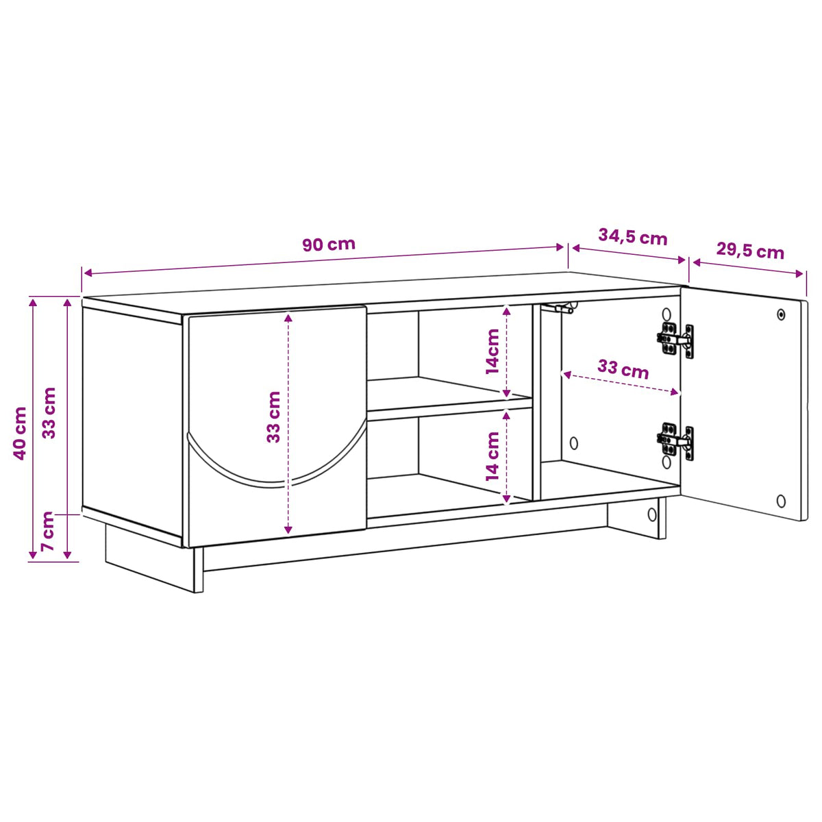 TV Stand 90 x 34.5 x 40 cm High Gloss White Engineered Wood