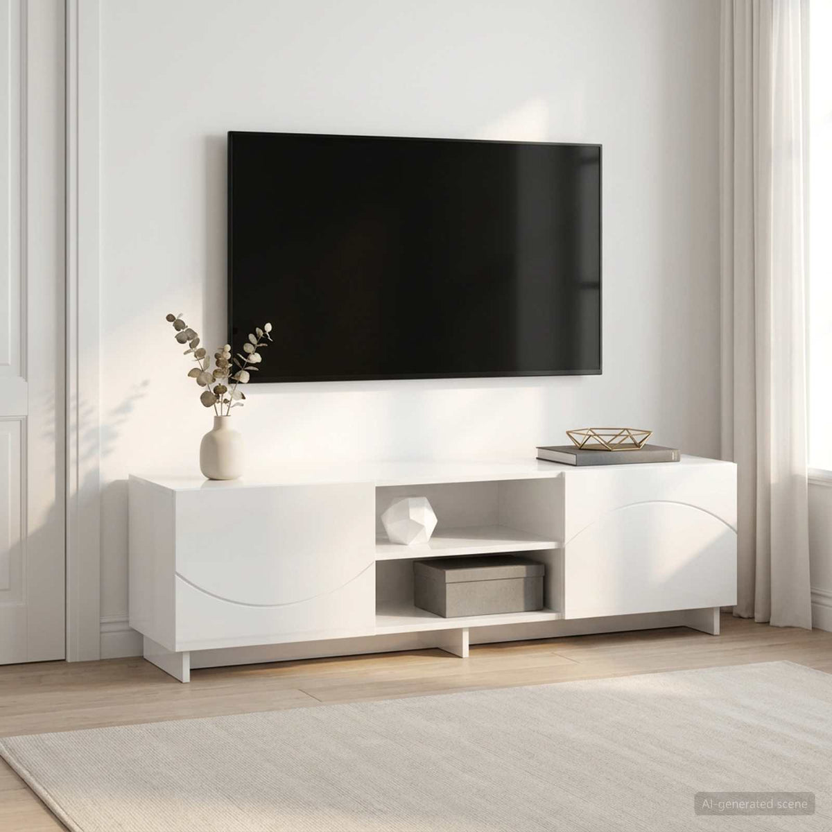 TV Stand 140 x 34.5 x 40 cm High Gloss White Engineered Wood