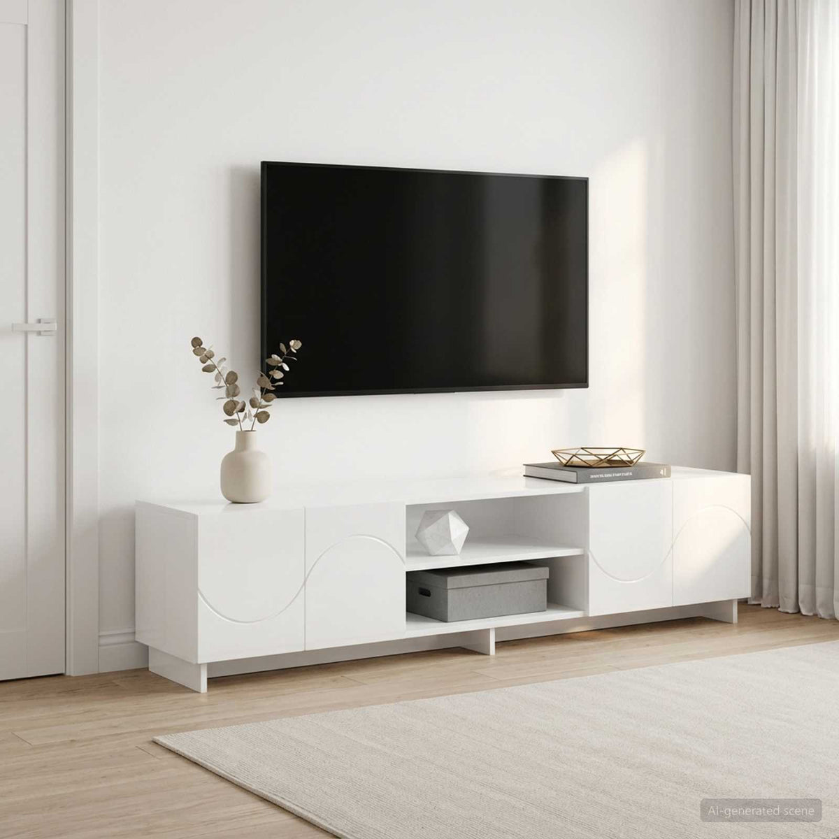 TV Stand 180 x 34.5 x 40 cm High Gloss White Engineered Wood