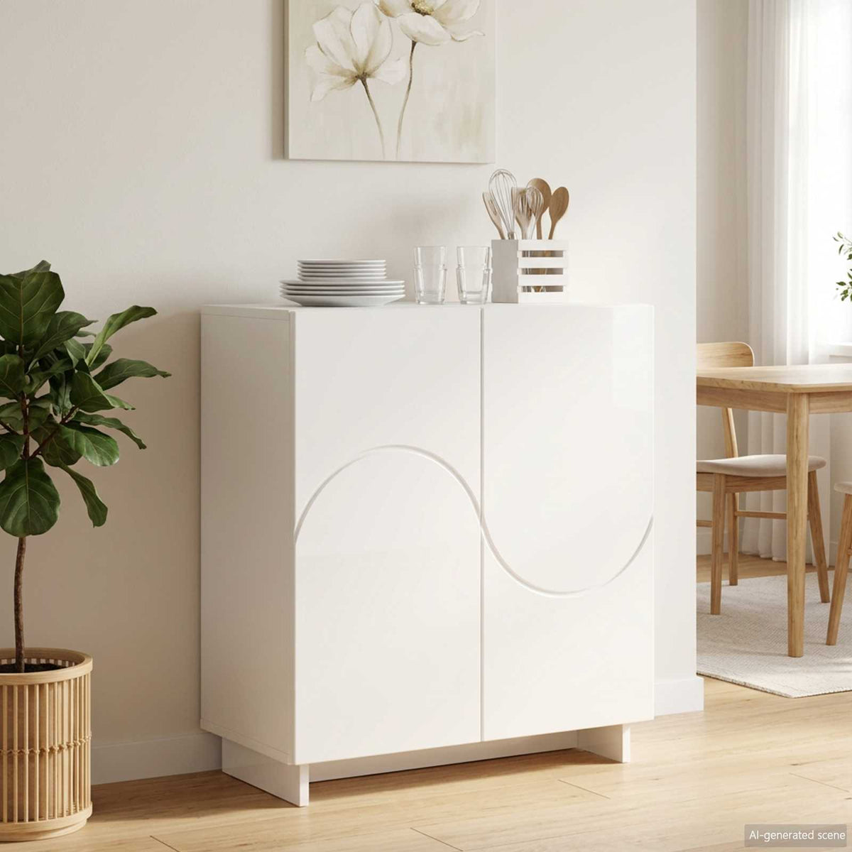 Sideboard High Gloss White 67 x 34.5 x 75 cm Engineered Wood