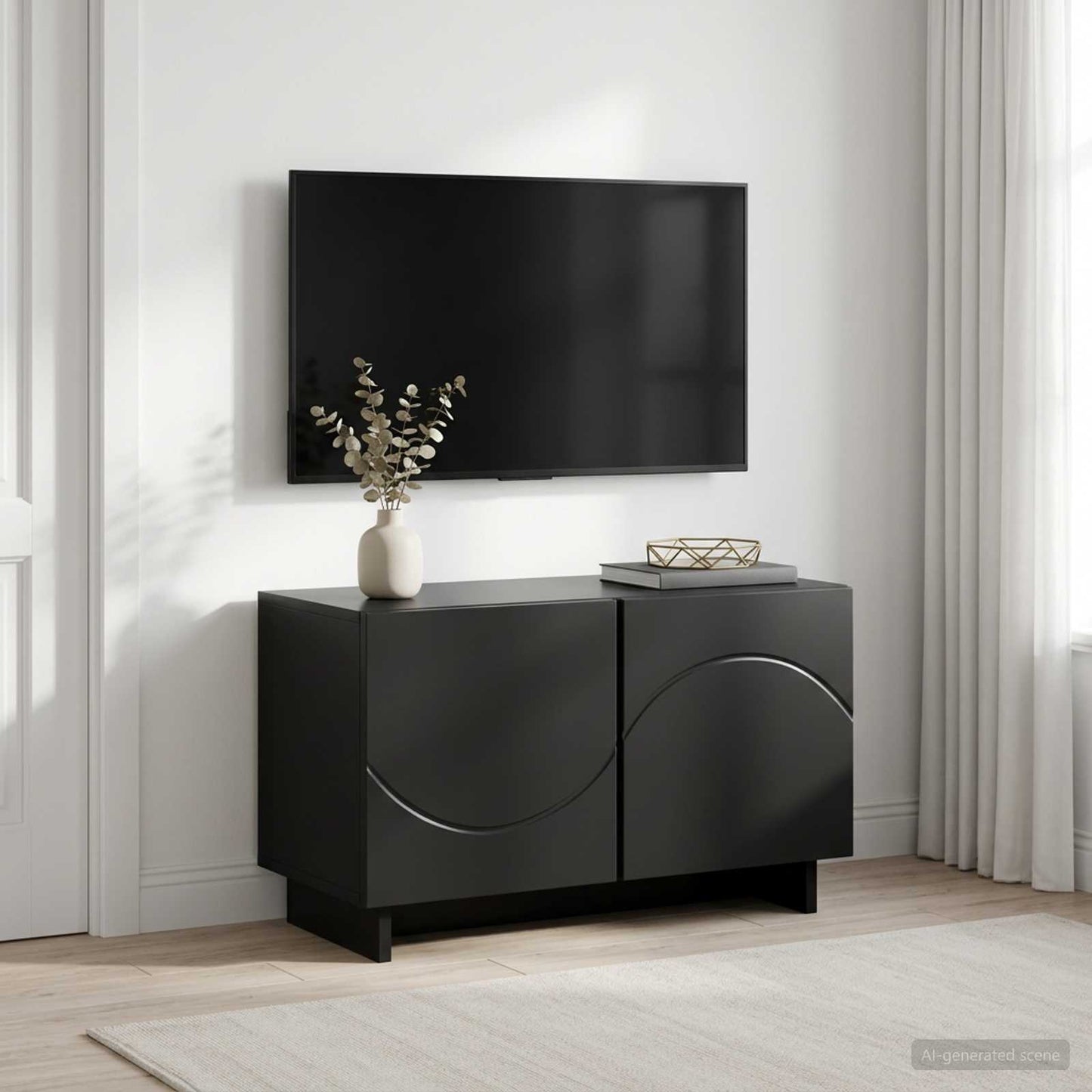 TV Stand 60 x 34.5 x 40 cm Black Engineered Wood
