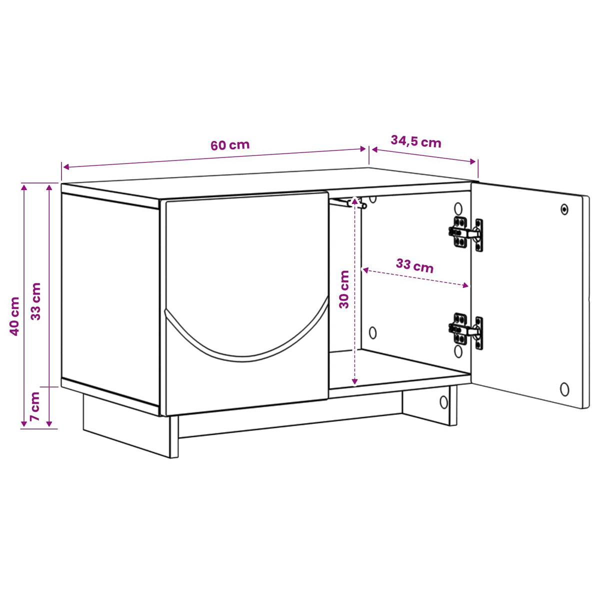 TV Stand 60 x 34.5 x 40 cm Black Engineered Wood