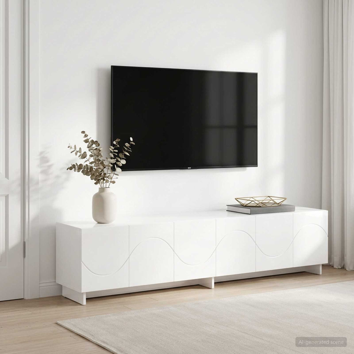 TV Stand 180 x 34.5 x 40 cm High Gloss White Engineered Wood