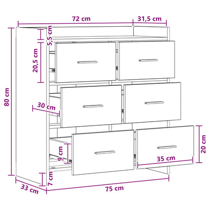 Sideboard Sonoma Oak 75 x 33 x 80 cm Engineered Wood