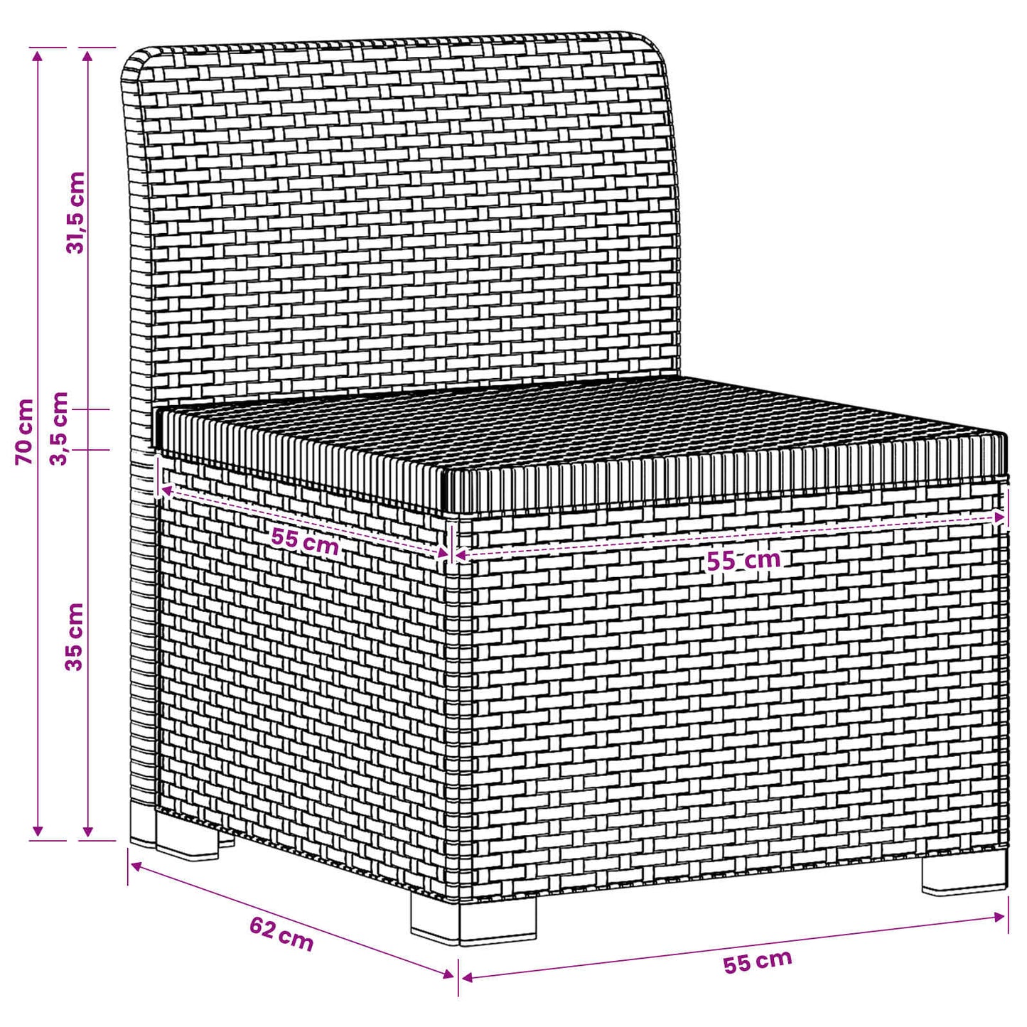 1-Seater Garden Sofa Rattan Look PP Light Grey