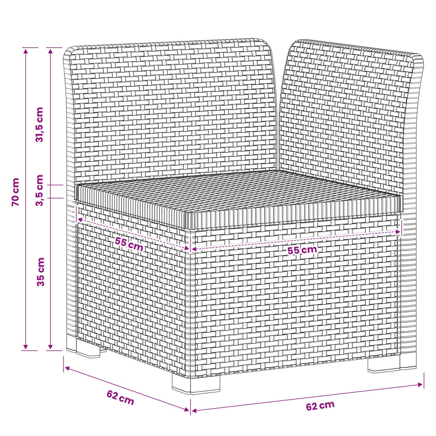 1-Seater Garden Sofa Rattan Look PP Light Grey