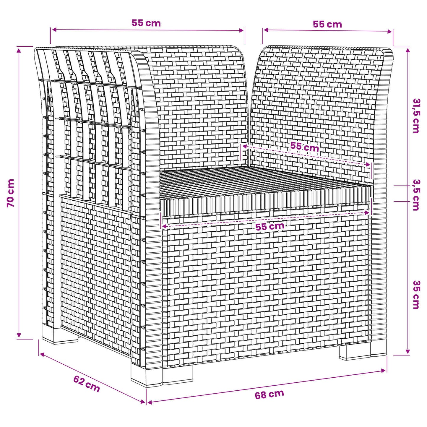 1-Seater Armchair Rattan Look PP Light Grey