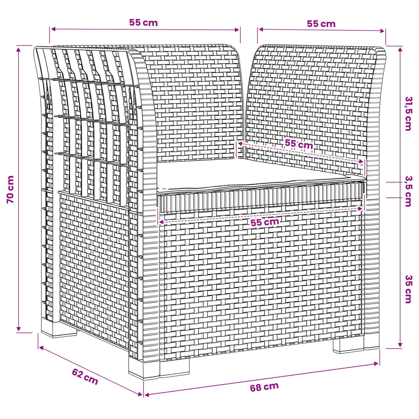 1-Seater Armchair with Cushion Rattan Look PP Anthracite