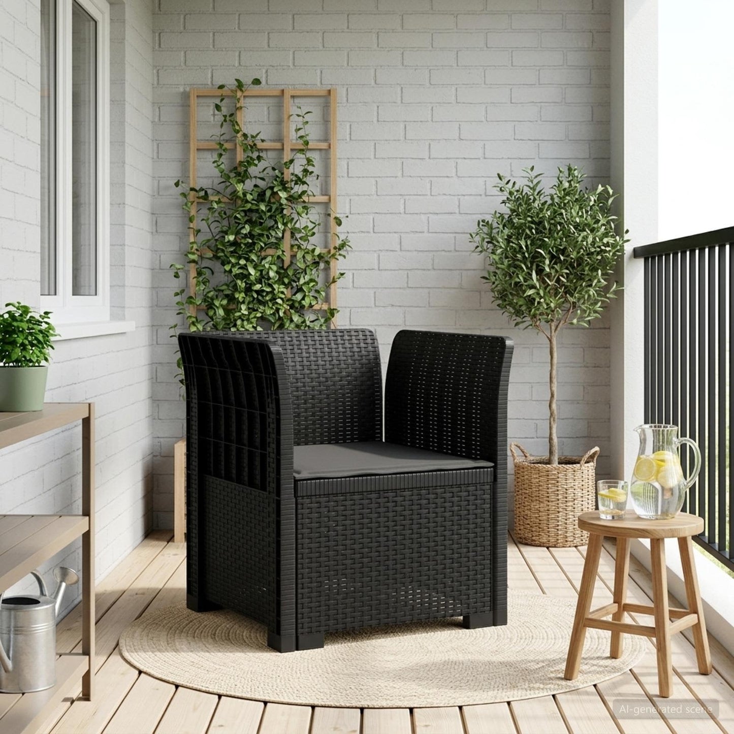 1-Seater Armchair with Cushion Rattan Look PP Anthracite