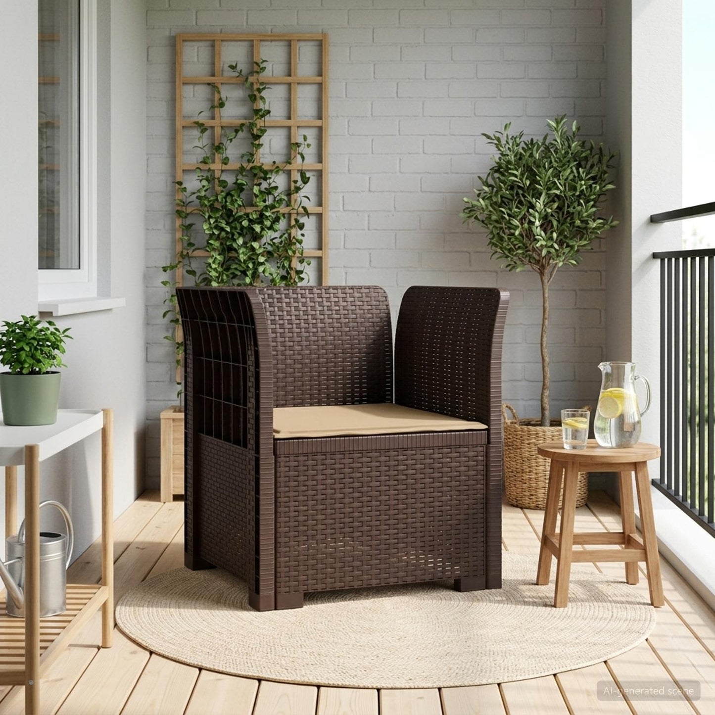 1-Seater Armchair with Cushion Rattan Look PP Brown