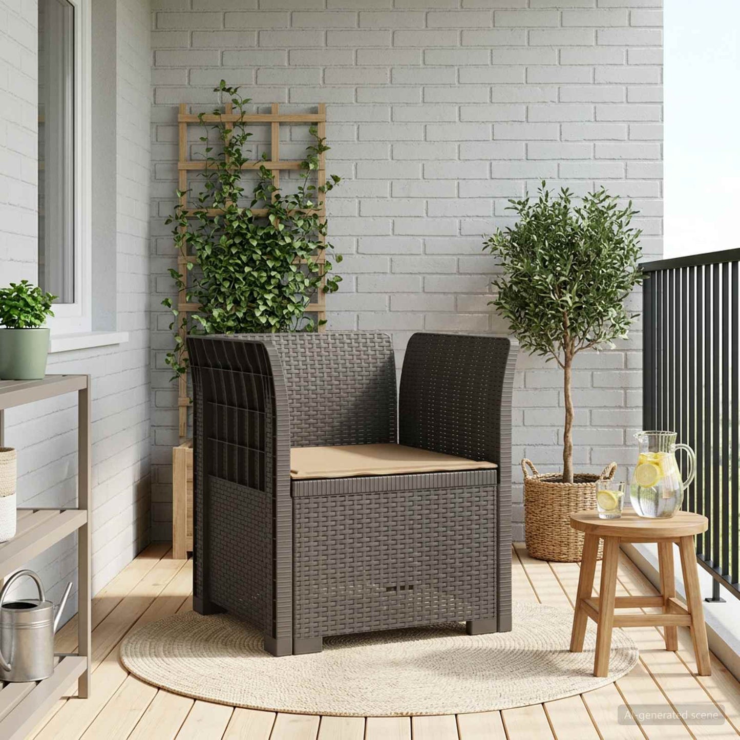 1-Seater Armchair with Cushion Rattan Look PP Light Grey