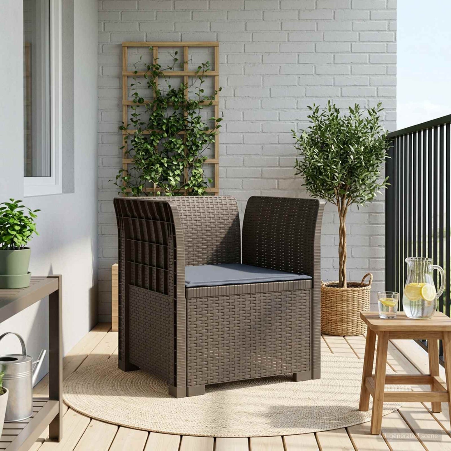 1-Seater Armchair with Cushion Rattan Look PP Light Grey