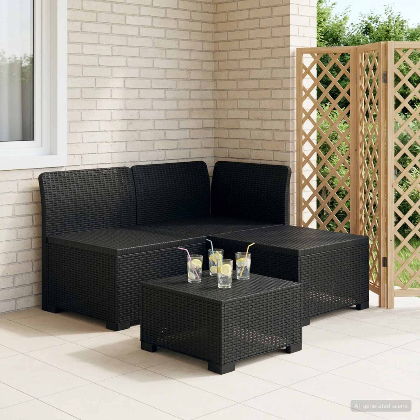 3-Seater Garden Sofa Rattan Look PP Anthracite