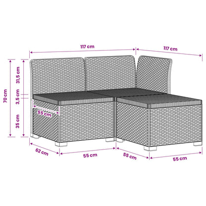 3-Seater Garden Sofa Rattan Look PP Brown