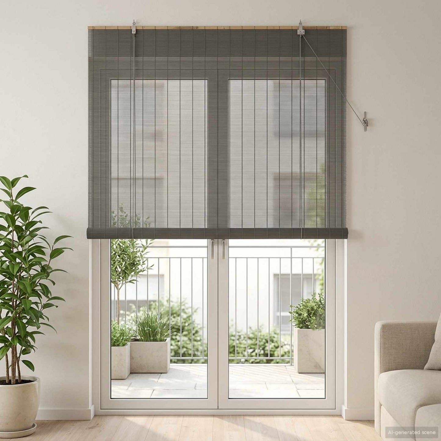 Roller Blind Grey 130 x 220 cm Bamboo