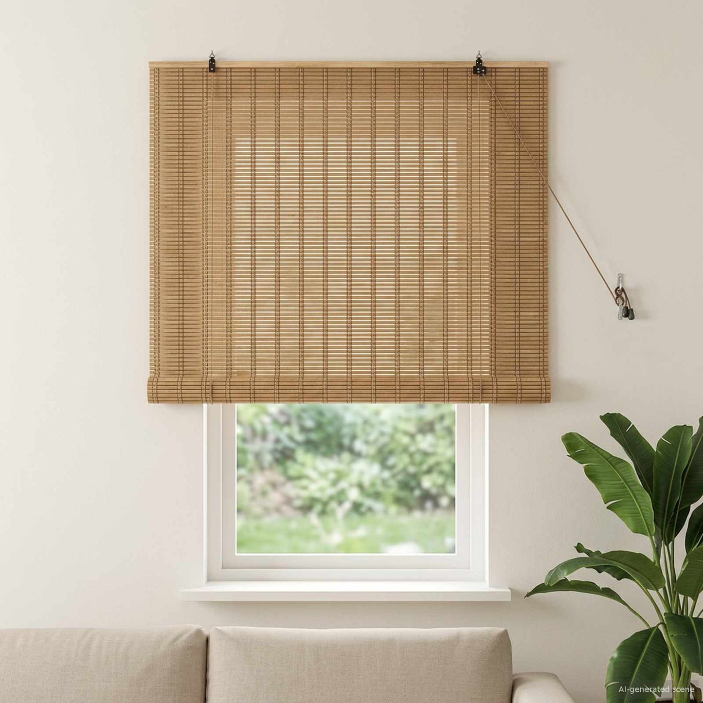 Roller Blind Natural and Brown 160 x 160 cm Bamboo