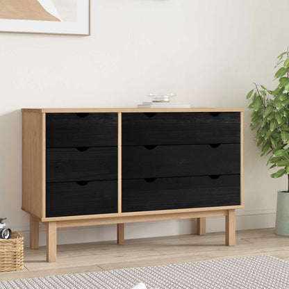 Drawer Cabinet OTTA Black 111 x 43 x 73.5 cm Solid Pine Wood