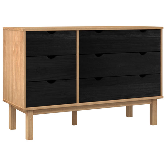 Drawer Cabinet OTTA Black 111 x 43 x 73.5 cm Solid Pine Wood