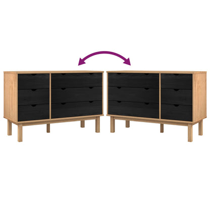 Drawer Cabinet OTTA Black 111 x 43 x 73.5 cm Solid Pine Wood