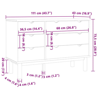 Drawer Cabinet OTTA Black 111 x 43 x 73.5 cm Solid Pine Wood