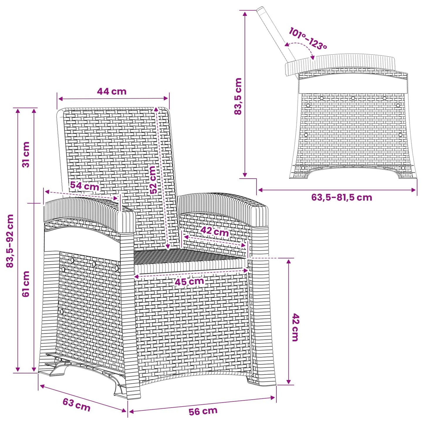 Reclining Garden Chair Rattan Look White PP