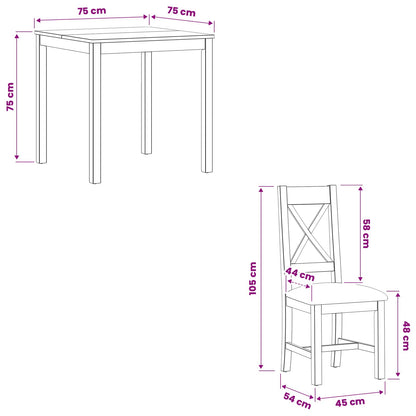 Dining Set 3 pcs Beige Solid Oak Wood