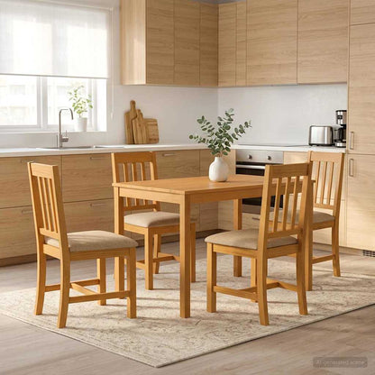 Dining Set 5 pcs Beige Solid Oak Wood