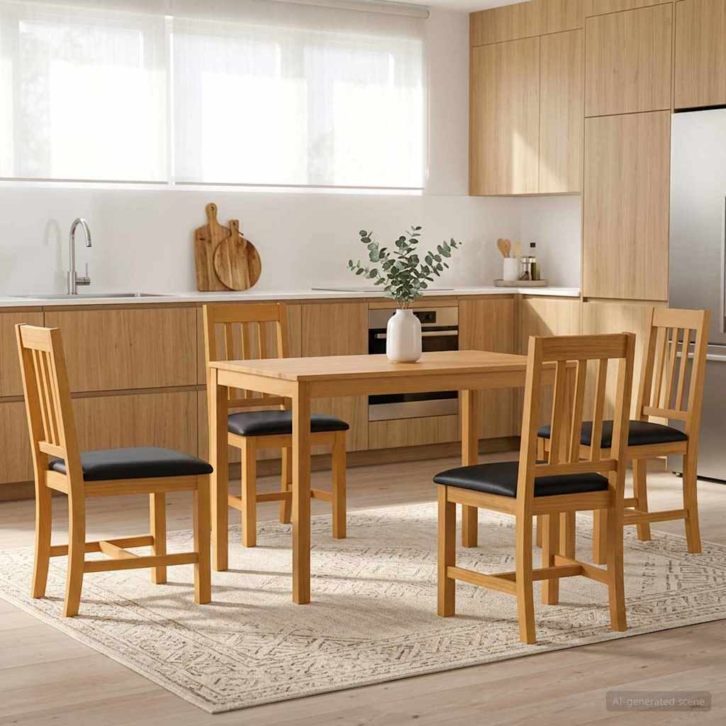 Dining Set 5 pcs Black Solid Oak Wood