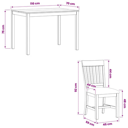 Dining Set 5 pcs Black Solid Oak Wood