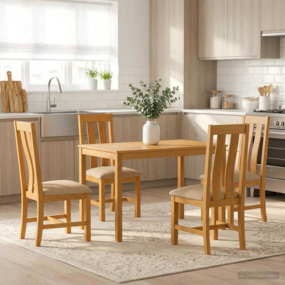 Dining Set 5 pcs Beige Solid Oak Wood
