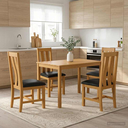 Dining Set 5 pcs Black Solid Oak Wood